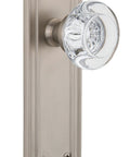 Mission Plate With Round Clear Crystal Glass Knob Passage Door Hardware Satin Nickel Finish 2.375 Inch Backplate For Vintage Doors