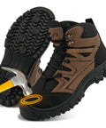 Steel Toe Work Boots For Men Safety Non Slip Puncture Resistant Comfort With Kevlar Midsole, hammer impact test shown