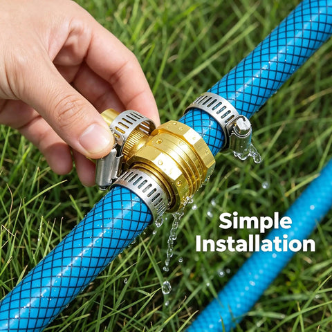 Durable Garden Hose Repair Kit For 3/4 And 5/8 Inch Hoses With Rust Resistant Aluminum Male Female Connectors, Stainless Steel Clamps And Extra Washers To Fix Leaks Fast On Faucets Or Sprinklers, simple hose repair install