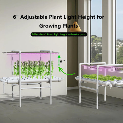 Hydroponic Growing System Kit With 36 Plant Sites Full Spectrum Grow Lights And Timer Auto Water Pump PVC U Pipes Home Garden