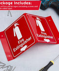 8 Pack 3D Fire Extinguisher Signs With Down Arrow For Easy Emergency Guidance, Double Sided Acrylic V Sign in red