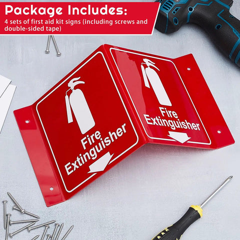 8 Pack 3D Fire Extinguisher Signs With Down Arrow For Easy Emergency Guidance, Double Sided Acrylic V Sign in red