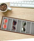 Premium Wooden Shade Keeper Tray Including Seven Gray Fabric Slots Top Tier Jewelry Glasses Watch Organizer with sunglasses