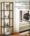 Display Shelf Floor Lamp With Dimmable LED Three Color Temperatures Glass Curio Cabinet Shelves Remote Control Sturdy Design