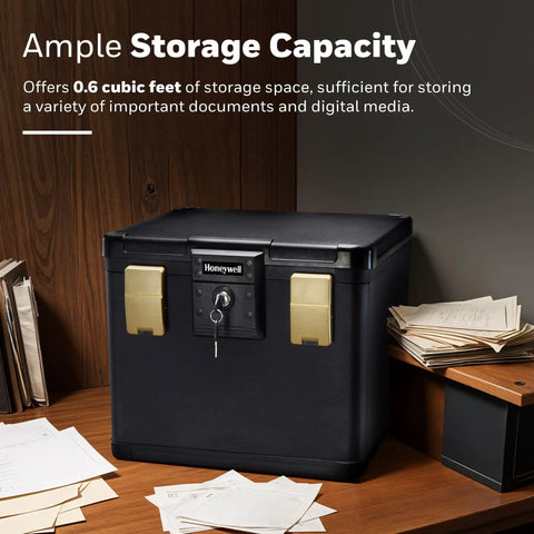 Fireproof And Waterproof No Nonsense Filing Safe Box For Home With Heavy Duty ABS Plastic Fits Letter And A4 Files on desk