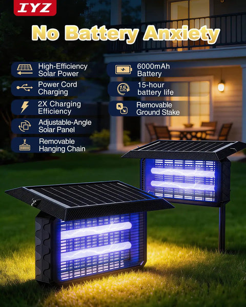 Outdoor Bug Zapper 3 In 1 Cordless Fly Trap With Solar And USB Power 6000mAh Battery waterproof mosquito killer lamp