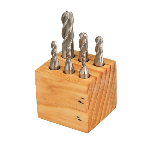 6 Piece M2 Ball Nose End Mill Set Pro Grade High Speed Steel 4 Flute Radius Bottom Milling For Slots Fillets And Contours Center Cut One Eighth To One Half Inch Range Includes Wooden Stand