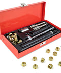 Ready To Roll M14x1.25 Spark Plug Thread Repair Kit With 9.4mm And 15mm Inserts 20 Piece Set Includes Drill Taps Tap Holder Insert Installer Wedge And Storage Case For Cars Lawn Mowers And Small Engines, red case open