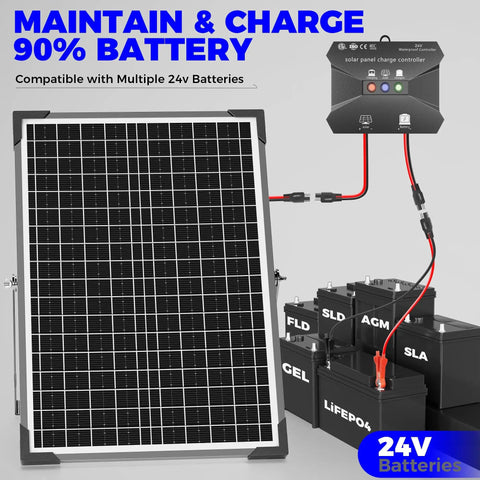 30W 24V Solar Panel Kit With MPPT Charge Controller For RV Car Boat Tractor And Camping beside 24V batteries
