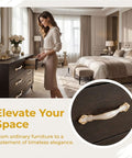 Woman using dresser with Amber Old School Vintage Cabinet Handles 3.8 Inch Hole Center Drawer Pulls for Kitchen Cabinets Dressers.