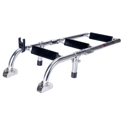 3 Step Stainless Steel Stern Mount Pontoon Boat Ladder With Rubber Grips for easy water entry, folded compact view