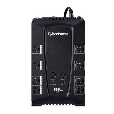 685VA AVR UPS Battery Backup And Surge Protector With Eight Outlets For Computers Gaming Rigs And Home Theater Gear Plug And Play Simulated Sine Wave UL Listed Compact Desktop Power Station