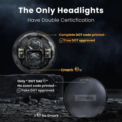 Comparison of DOT approved and fake sealed beams from Pair Of 7 Inch Led Headlights With Hi Low Beams Plug And Play 10000 Lumens High 7000 Lumens Low Anti Glare Sealed Beam Dot Approved For Jeep Wrangler JK JKU TJ LJ Chevy Ford GMC Dodge Mazda Nissan VW And More.