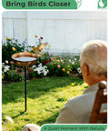 Rust Resistant Metal Bird Bath For Outside With 12 Inch Wide Bowl And 3 Inch Deep Water, 36 Inch Tall On Stable Five Prong Stake in garden