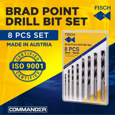 Brad Point Drill Bit Set For Wood MDF And Acrylic 8 Pc 3mm To 10mm Beveled Edge For Clean Precise Holes Chrome Vanadium Coated