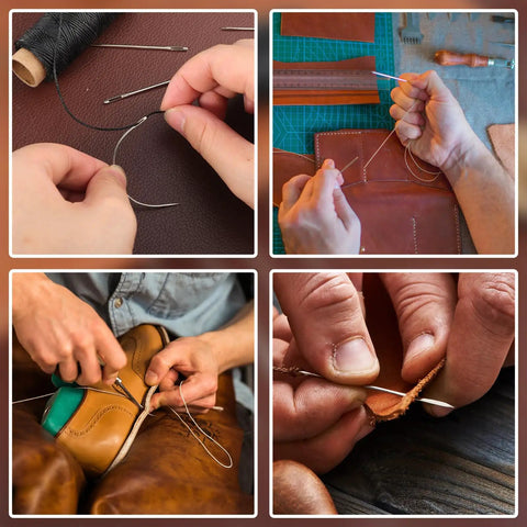 Two Roll Waxed Thread Sewing Kit With Seven Hand Needles used for diy upholstery, carpet, and leather shoe repairs