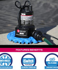 Reinforced Thermoplastic Pool Cover Pump With One Quarter HP Motor, Auto On Off, iSwitch Sensor, Up To 3,000 GPH, shown on pool edge
