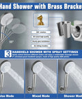 Brushed Nickel Waterfall Shower Head With Handheld Spray Combo Featuring 3 Way Diverter Extension Arm Stainless Steel Hose And Holder