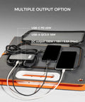 Grab And Go Solar Generator Bundle With Portable Power Station showing USB-C PD 65W, USB-A QC3.0 18W, and DC output options.