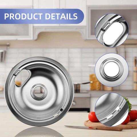 Chrome Stove Burner Drip Pan Set For Electric Ranges Includes Two 6 Inch And Two 8 Inch Drip Bowls Heavy Duty Chrome Plated Steel
