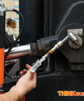 THINKWORK grease gun coupler set in side view; silver metal fittings with orange labels on grease gun hose