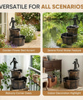 27 Inch Tall Outdoor Barrel Water Fountain With Two Tier Cascading Waterfall And Electric Recirculating Pump Bronze Garden Decor For Patio Yard Porch Or Landscape Creates Soothing Sound And Relaxing Outdoor Vibe in various settings