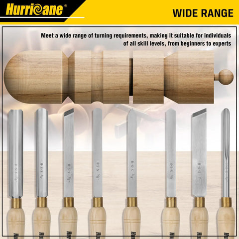 Pro Grade 8 Piece Wood Lathe Chisel Set With Wooden Box For Precision Cutting And Smooth Detailing In Woodworking Hurricane HSS