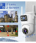 Rock Solid 6Mp Dual Lens Wireless Surveillance Camera System Includes Integrated Nvr For Crisp Remote Monitoring And Foolproof Home Security Plus Straight Up No Sweat Installation showing dual lens design with panoramic view capability.
