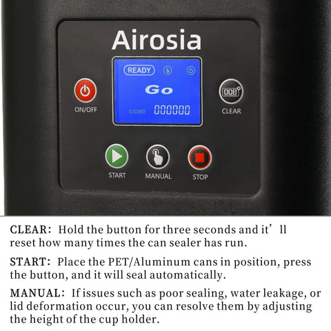 Control panel of Heavy Duty Commercial Electric Can Sealer For 5.5 Inch Aluminum And Plastic Beverage Cups with buttons and display.