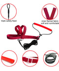 Adjustable Bird Harness With 80 Inch Leash For Parrots And Cockatiels, Outdoor Flying Kit, Burgundy Red, close-up details