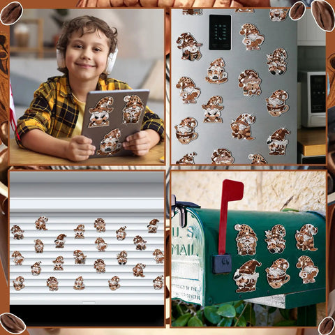 Child admiring 12 Piece Diamond Art Magnets Set With Coffee Gnome Refrigerator Art Easy DIY Diamond Painting Magnets Kit For Adults And Beginners