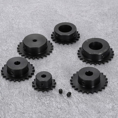 Assorted view of Beefy 18 Tooth Chain Roller Sprocket For ISO 04C Chain, 15mm Bore, 39.5mm OD, C45 Carbon Steel With Black Oxide Finish