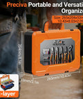 Person holding an orange Preciva portable and versatile tool organizer with 2-layer storage and tools inside, size 265x204x53mm.