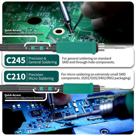 2 In 1 Digital Soldering Iron Kit With Precision Soldering Station Dual C210 And C245 Tips used on circuit boards