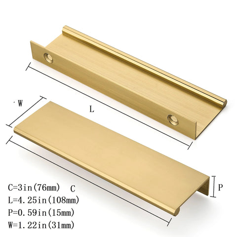 Champagne Bronze Finger Pulls 3 Inch Cabinet Handles 10 Pack Edge Pulls for Cabinets and Drawers with measurements
