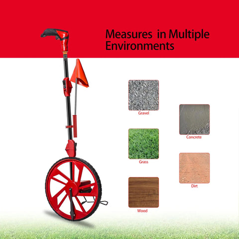 Smooth Rolling Distance Measuring Wheel In Feet With Ten Marking Flags And Handy Clip, 12.5 Inch Diameter, Pop Up Shaft, Instant Zero Out, Rugged Canvas Bag, Solid Gear For Yard Work Or Construction Jobs