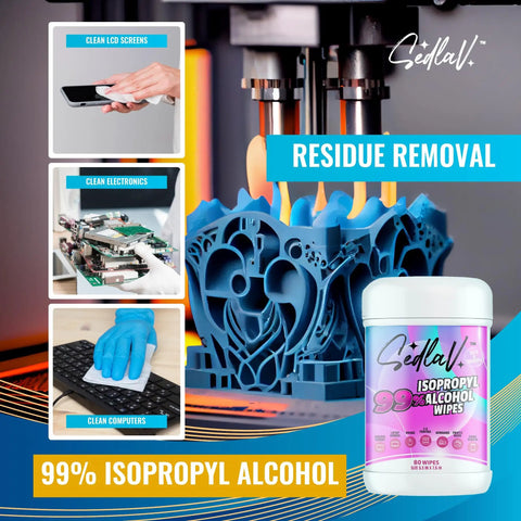 99 Percent Isopropyl Alcohol Wipes For Tech Cleaning Multipurpose Screen Keyboard Camera Glasses Phones Laptops And More 80 Count Pack Great For Laptops Tablets Consoles Printers And 3D Printers Made In USA with images of cleaning electronics and 3D prints