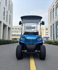 2 Seater Electric Golf Cart 2026 Model Built Different With Adjustable High Back Seats Foldable Rear Bench Smooth Operator Handles 400 Pound Loads Includes Cup Holders Usb Charger Basket And Digital Dashboard front view on road.