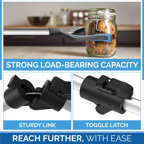 Premium Extra Long 34 Inch Reacher Tool For Home And Mobility Magnetic Grip Grabber For Seniors And Wheelchair Users Lightweight Blue Reacher To Grab Trash No Bending And Small Items