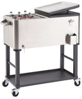 Stainless Steel Beverage Cooler And Ice Chest With Wheels And Built In Bottle Opener Rolling Cart With Detachable Tub 80 Quart Capacity