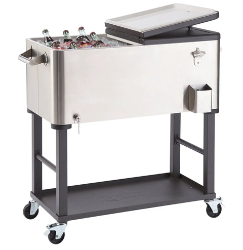 Stainless Steel Beverage Cooler And Ice Chest With Wheels And Built In Bottle Opener Rolling Cart With Detachable Tub 80 Quart Capacity