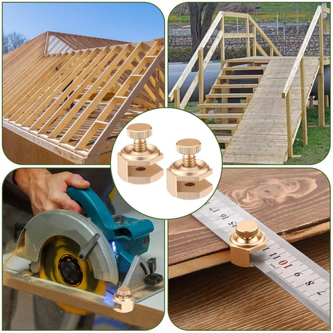 Rock Solid Four Pack Aluminum Stair Gauge Set For Framing Squares Gold Pro Gear clamps on wood for precise rafter marking.