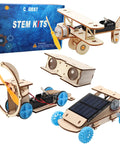 Solar Car STEM Kit For Kids Aged 8 9 10 12 14 Build Four Hands On Projects with biplane, binoculars, and wind car models