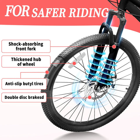 Kids Mountain Bike 20 To 24 Inch With Front Suspension 7 Speeds Dual Disc Brakes Anti Slip Butyl Tires Close-Up
