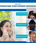 Shower Filter For Chlorine Removal With High Output And KDF 55 Filtration, happy woman washing face in shower