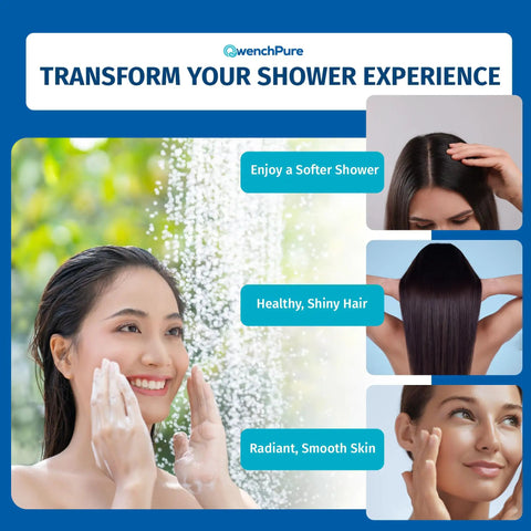 Shower Filter For Chlorine Removal With High Output And KDF 55 Filtration, happy woman washing face in shower