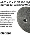 Boss Grade 6 Inch Nylon Fiber Deburring Wheel With 180 Grit Silicon Carbide, designed for polishing and deburring metal surfaces.