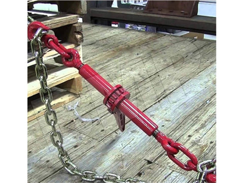 Set Of 4 Heavy Duty Chain Ratcheting Load Binders 5/16 To 3/8 Inch Tie Down Rigging Boomer Style For Rock Solid Hauling, Red Finish