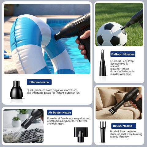 Two In One Air Duster And Mini Vacuum With 4000mAh Battery Brushless Motor 8000Pa Suction And 120MPH Thrust Car And Computer Cleaning Portable USB Type C Charge Lightweight And Beast Mode Powerful For Quick Cleanups with multiple nozzle attachments