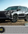 SUV parked on gravel with graphic insert of a brake master cylinder reservoir cap fit for various Toyota and Lexus models.